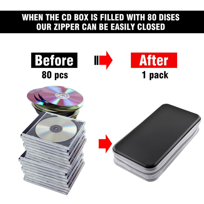 CD Case Wallet, 80 Capacity DVD VCD Media Blu-ray Case Wallet Holder Storage Organizer (Black) Black