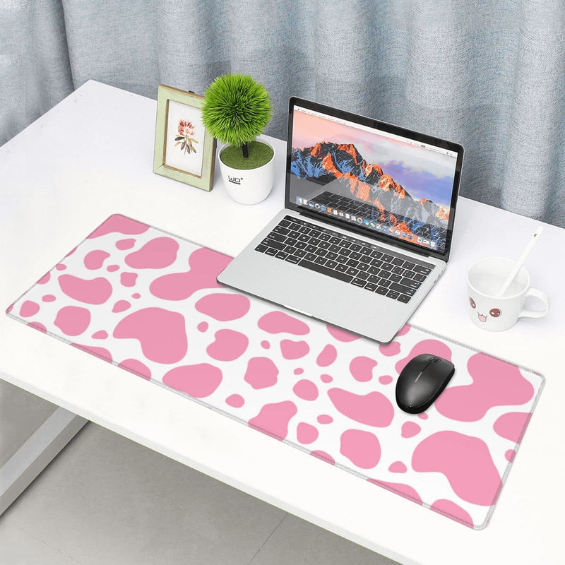 Pink Cow Print Gaming Mouse Pad Large XL Desk Mat Long Extended Pads Big Mousepad for Home Office Decor Accessories 31.5 X 11.8 Inch Pink Cow Print