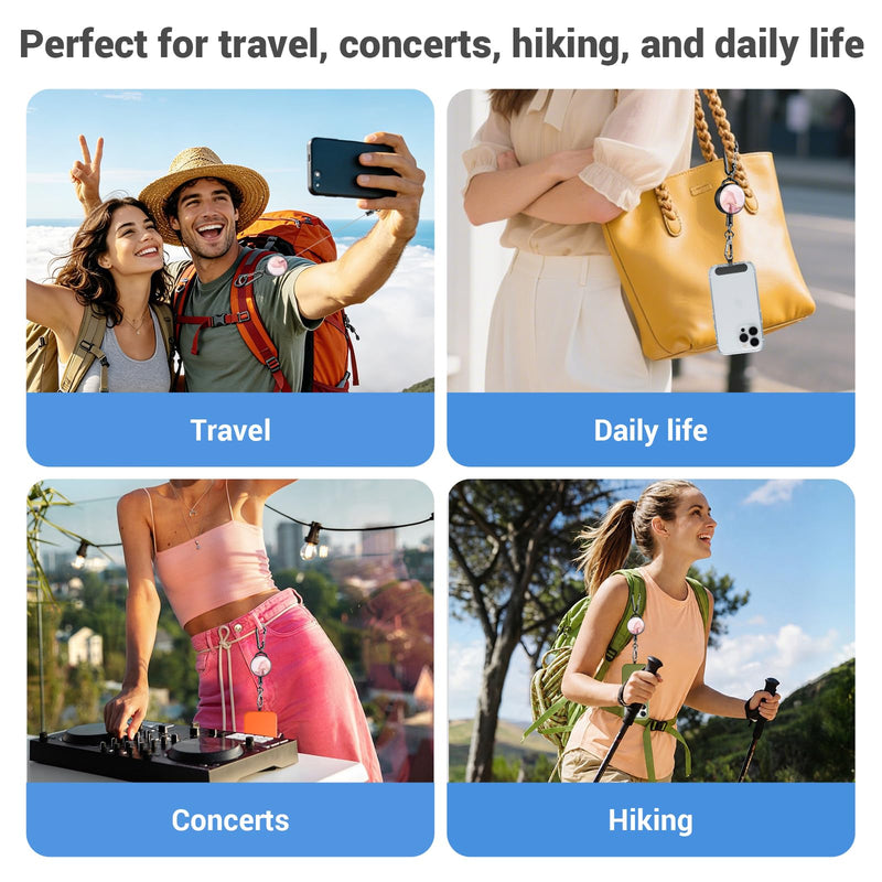 Retractable Phone Lanyard for Outdoor Activities, Anti-Drop Phone Tether, Perfect for Travel Skiing Hiking Concerts Pink Marble