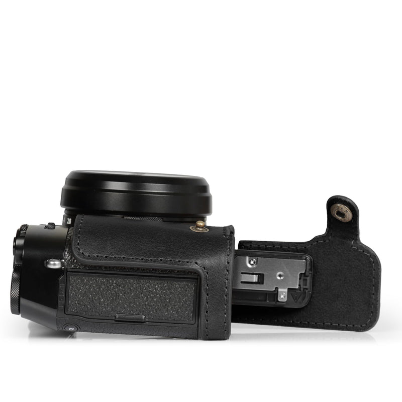 MegaGear Ever Ready Genuine Leather Half Camera Case Compatible with Fujifilm X100VI - Black