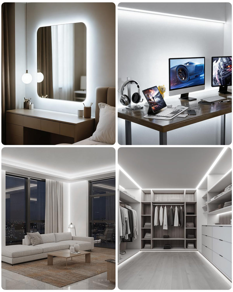 [AUSTRALIA] - ALITOVE 32.8ft COB Led Strip Light White 6500K Super Bright 24V LED Rope Lights with Remote Dimmable 3200LEDs CRI90+ Uniform Glow LED Tape Light for Mirror Under Cabinet Living Room Study Wardrobe 32.8FT 24V Daylight White(With Power) 