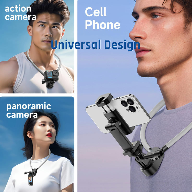 INOVAGEN Neck Mount,Neck Phone Holder,Magnetic Anti-Shake,POV/Vlog Recording,Hand Free Selfie Neck Phone Mount for Phones and GoPro Max Hero 12 11 10 DJI Action 3,Insta360 (i7U with Phone Holder) i7U With Phone Holder