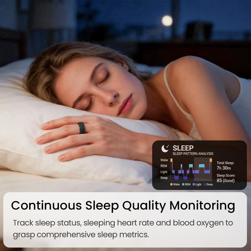 MounTova-T3-Ring, 2026 Ceramic Smart Ring for Men & Women, Sleep Activity Tracker, Heart Rate Stress & Mood Monitor, Gesture Control, IP68 Waterproof, No Subscription, iOS & Android (Black, Size 9)