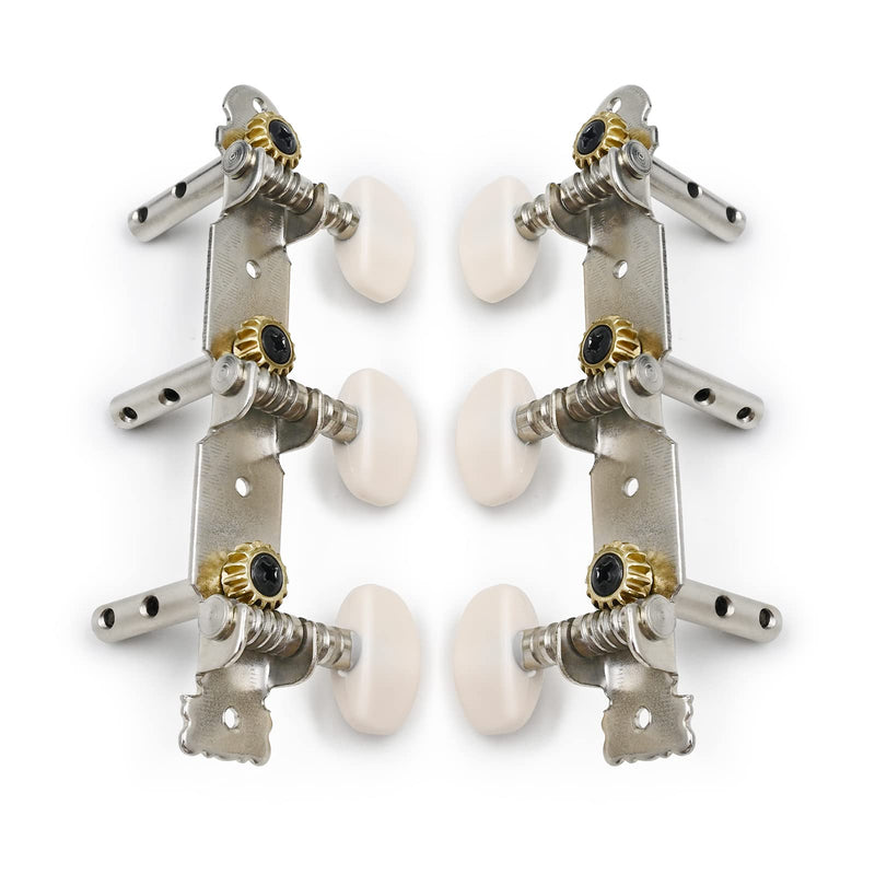 3R3L Tuning Pegs Keys 3 Guitar Tuning Machine Heads in a line, Double Hole Tuners Set with 6 Strings for Acoustic Classical Guitar, Chrome Plated