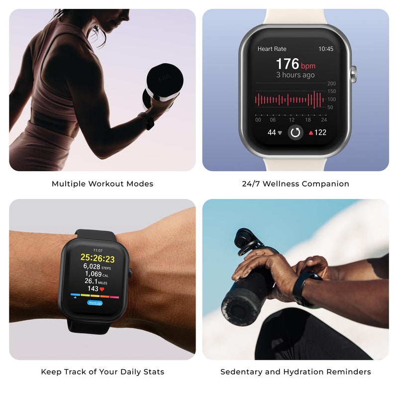 iTouch AIR 5 Smartwatch, 1.85" AMOLED Display, Bluetooth Calling, 100+ Sports Modes, Heart Rate, SpO2, Sleep & Stress Tracking, Water Resistant, 7-Day Battery Life, for Android & iPhone Silver / Black