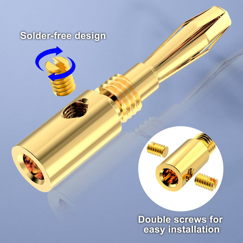 VCELINK Speaker Banana Plugs 6 Pairs/12 Pcs, 24K Gold Plated Dual-Screw Type Speaker Connector for Speaker Wire, Home Theater, Wall Plate, Audio/Video Receiver and Sound Systems (Red+Black) 6 Pair