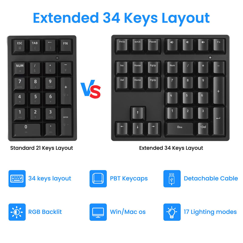 Gurjot Mechanical USB Wired Numeric Keypad, Black | Color Backlit, 21 Key Numpad, For Laptop Desktop Computer PC