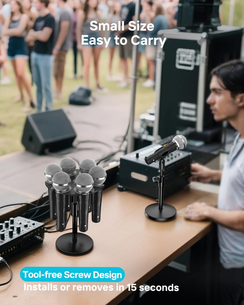 Desk Mic Stand with Multi Microphone Holder|Heavy Metal Base Anti-Tip Design|Adjustable Height Stand for Podcast&Studio|Holds 6 Mics|Clip & Mount Adapter for Shure SM57/SM58/SM7B,Blue Yeti,Fifine Mics