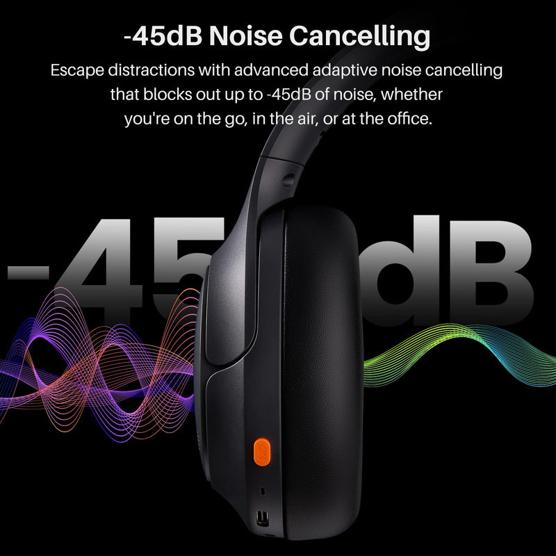 [AUSTRALIA] - TOZO HT3 Hybrid Noise Cancelling Headphones, 90H Battery Life Wireless Over Ear Bluetooth 6.0 Foldable Headset, AI Voice Assistant with 5 Mics, Connect 2 Devices and Hi-Res Sound, 32 EQ Audio Presets Titanium Black Headphones Only 
