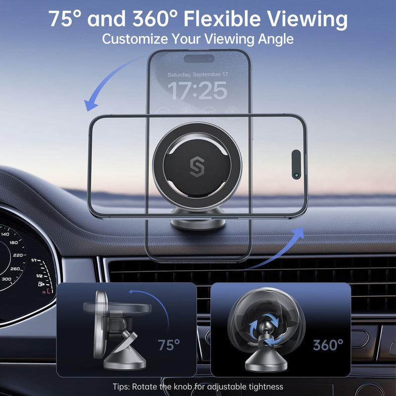 SYNCWIRE MagSafe Car Mount Bundle - 360° Rotating Magnetic Phone Holder for Car Dashboard & Tesla Screen, Strong Magnets Compatible with iPhone 16 15 14 13 Pro Max & Samsung