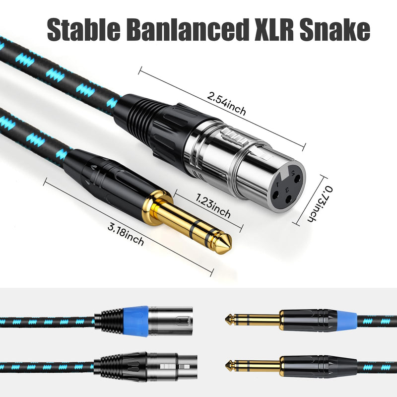 1/4" TRS to XLR Female Cable Adapter Balanced, 10FT Stereo Quarter Inch TRS to XLR Microphone Cable, Nylon Braided, OFC Shielded, Two Color, for Mic/Speaker/Mixer - 2Pack