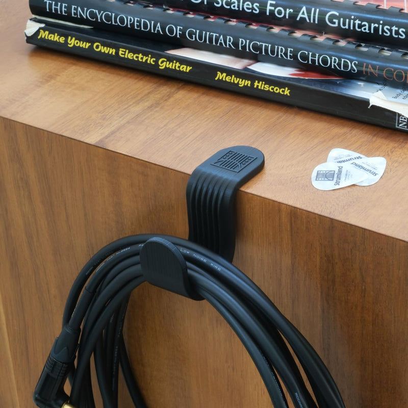 Strumland Music Cable Organizer Set (2-Pack) – Peel-and-Stick Cable Hooks for Guitar, Instrument, and Studio Cables, Adhesive Backing for Desks, Amps, & Surfaces (Black) Black