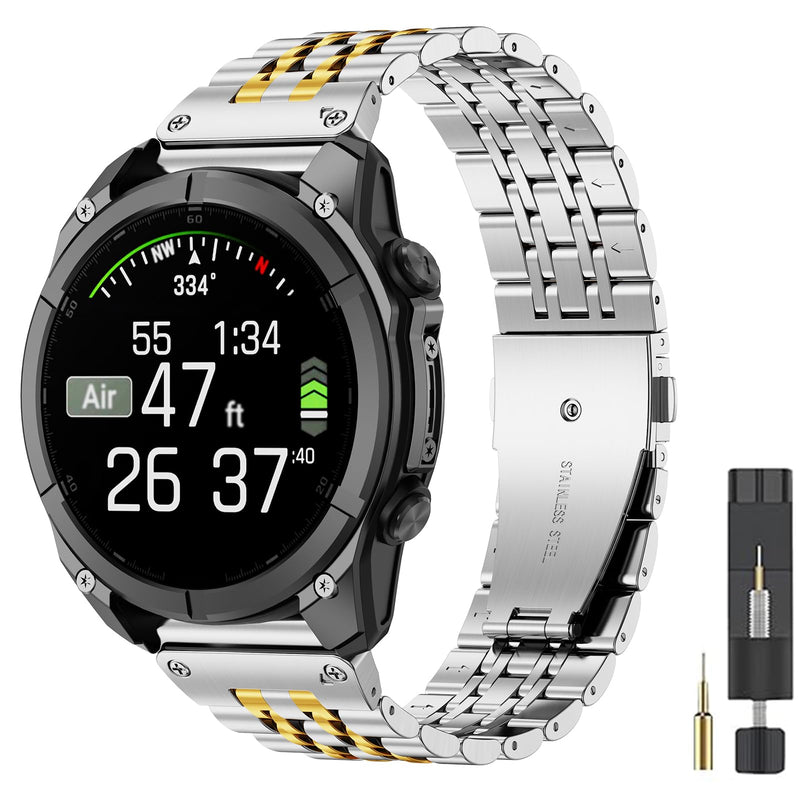 ZPJPPLX 22mm Metal Watch Bands for Fenix 8 47mm E 7 6 Pro 5 plus,Stainless Steel Quickfit Strap for quatix 6 7 8/tactix 8 epix Pro 47mm/Approach S62 S70/Forerunner 970 965 955 945 935/Descent G2 G1 silver gold