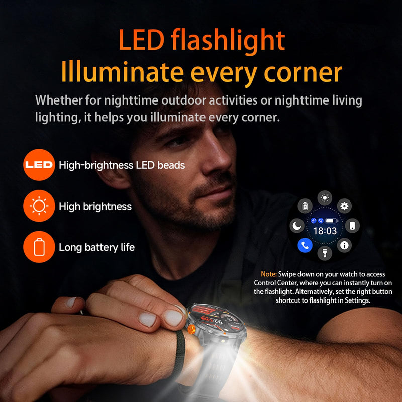 MIlitary Smart Watch with Compass/Flashlight for Android & iPhone (2 Bands) | 100 Days Battery/IP68 Waterproof, Answer/Make Calls, 1.7" HD Fitness Tracker Watch with Sleep/Heart Rate Monitor for Men