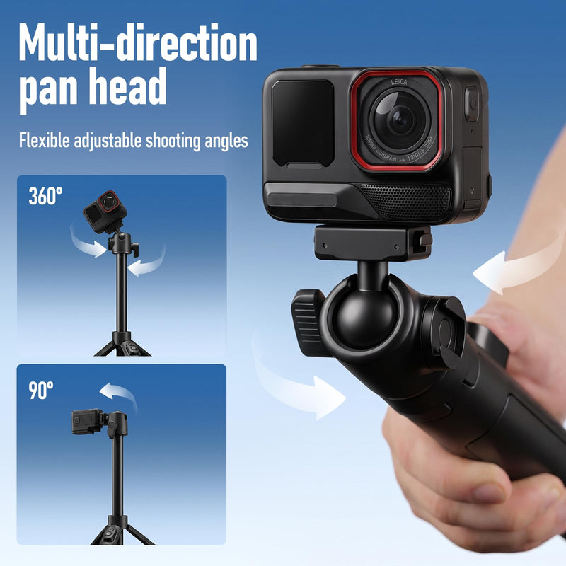 Ambitful Bluetooth Tripod Selfie Stick, Magnetic Mount for Insta360（IT07B | For Insta360 Ace Pro/X5/X4 ,2-in-1 13.3''-55.1'' selfie stick and tripod, Bluetooth remote 360 ball head, 1.5kg load IT07B