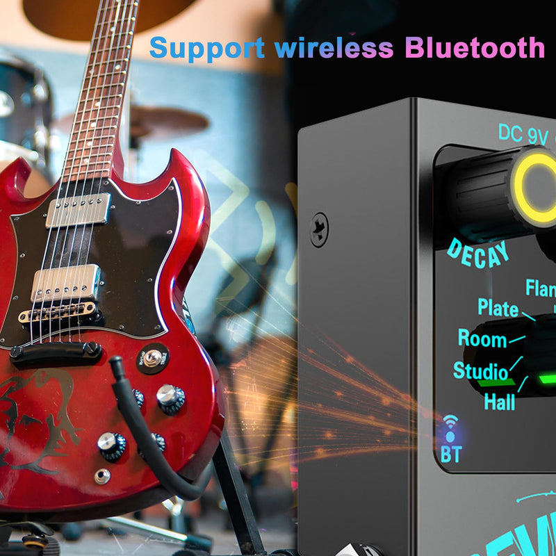 Mini Reverb Guitar Pedal, Verb Square Digital Reverb 9 Modes Room, Hall, Chorus, Duck, Plate, Studio, LOFI, Echo, with True Bypass Aluminium Alloy Black