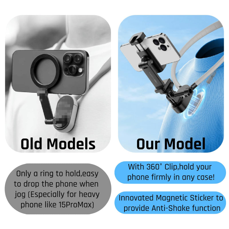 INOVAGEN Neck Mount,Neck Phone Holder,Magnetic Anti-Shake,POV/Vlog Recording,Hand Free Selfie Neck Phone Mount for Phones and GoPro Max Hero 12 11 10 DJI Action 3,Insta360 (i7U with Phone Holder) i7U With Phone Holder