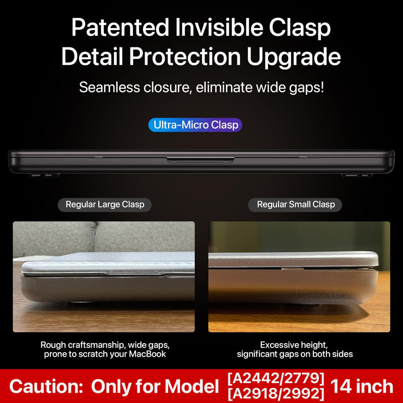 for MacBook Pro 14 inch Case 2024-2021 M3 Pro/Max A2918 A2992 M2 A2779 M1 A2442 [100% Match Official Color] Hard Shell + Translucent Keyboard Cover for Laptop - Space Black Clear