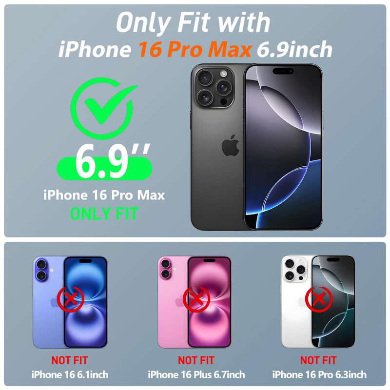 Pilaru for iPhone 16 Pro Max Case with Card Holder【2 Pcs HD Screen Protector】Slim Heavy Duty Dual Layer Shockproof Design【Hidden Card Slot 】Wallet Cases for iohone 16 Pro Max Case 6.9 inch-Neon Green for iPhone 16 Pro Max Case 6.9" (3 Lens) Neon Green