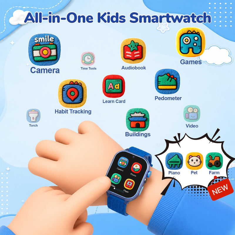 MOMILLA Kids Watch Kids Toys, 1.69'' Smart Watch with 180+ Learning Games | Kids Digital Watch, Toddler Toys with Video Camera Music Pedometer, Birthday Gifts for 3 4 5 6 7 8 9 10 Year Old Boys Blue