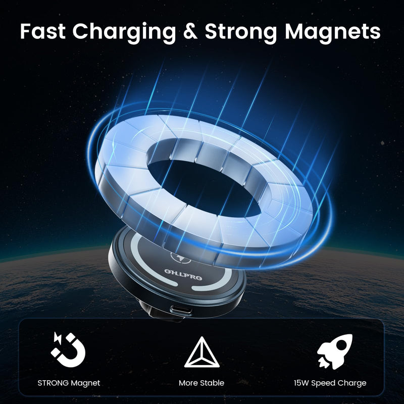 OHLPRO for iPhone 17 Pro Max MagSafe Car Charger Cup Holder Mount, 15W Fast Wireless Magnetic Charging Phone Holder for iPhone 16 15 14 13 Series, Adjustable Car Mount with Large Cup Base, Black