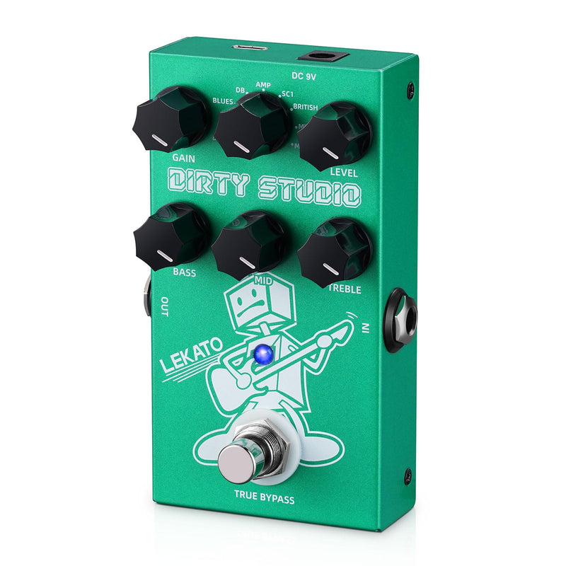 LEKATO Boost Distortion Overdrive Digital Guitar Effect Pedal with 9 Tones, 3-band EQ, True Bypass, Combo Clean Pedal for Electric Guitar Green Boost Distortion