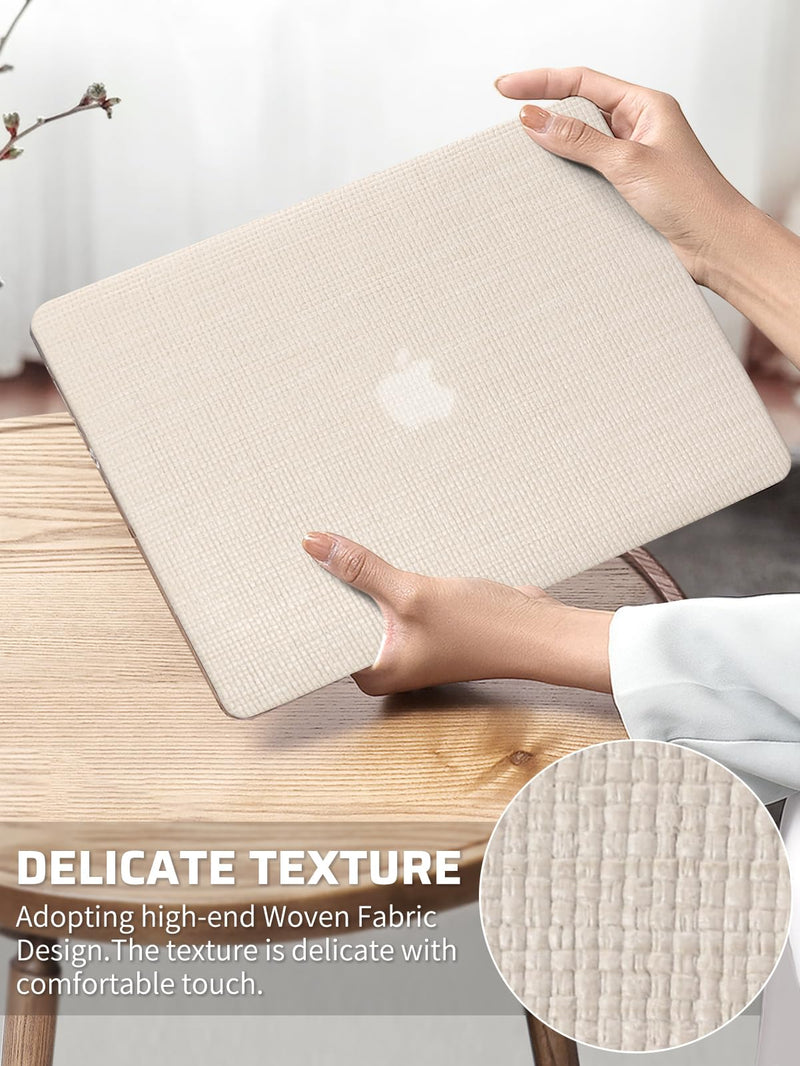 Seorsok Compatible with MacBook Air 13 Inch Case2022 2021 2020 2019 2018 Release A1932 A2179 M1 A2337 Touch ID,Elegant Leather Plastic Hard Shell Case with Transparent Keyboard Cover,Beige Woven Air13（A1932 A2179 M1 A2338） Beige
