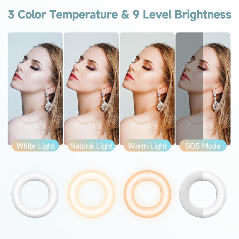 Clip on Ring Light, Rechargeable Selfie Fill Light, Portable Selfie Ring Light with 3 Adjustable Light Modes, Video Conference Light for iPhone, Laptop, iPad, Zoom Meeting, Make up, Video