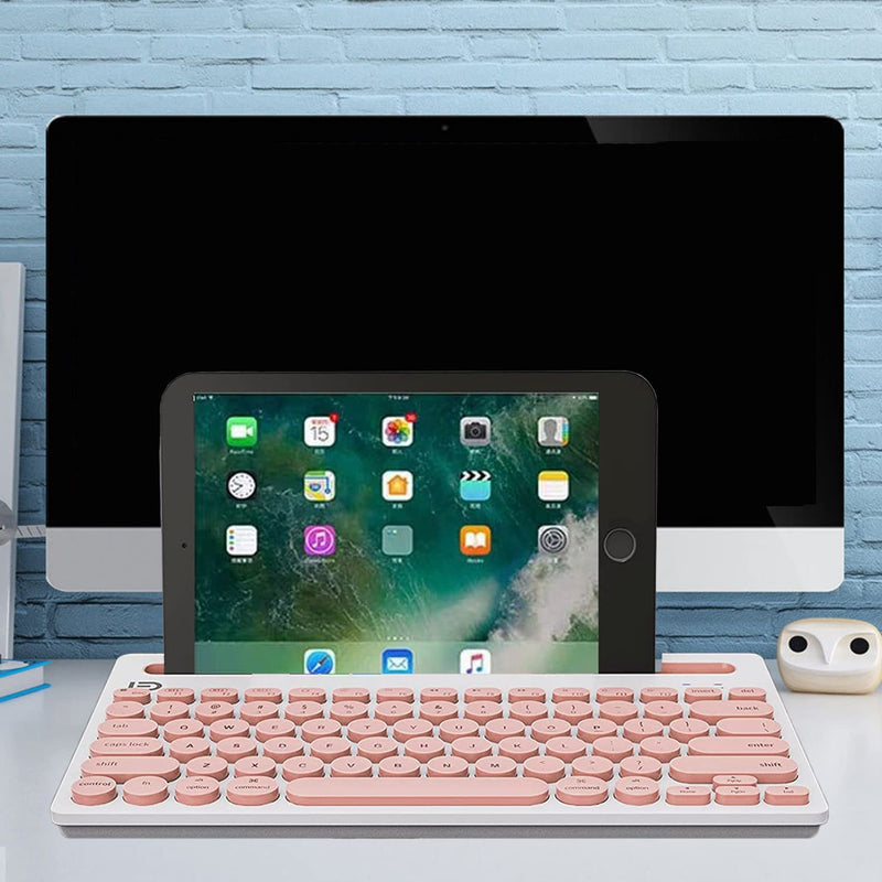 Wireless Keyboard, Attoe Dual Channel Multi-Device Universal Cute Wireless Bluetooth Keyboard Portable Slim with 20m Connection Distance for Tablet Smart Phone PC Windows Android iOS Mac (Pink)… Pink