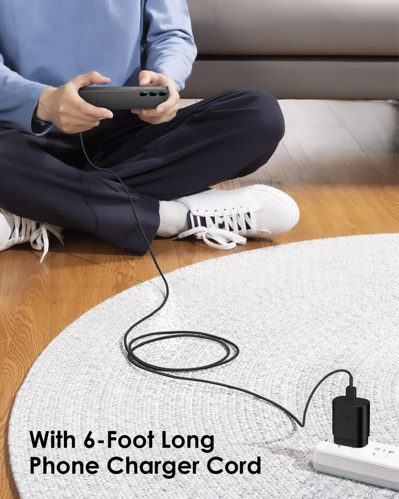 2 Pack USB C Charger, 25W Type C Charger Fast Charging with USB C to C Charger Cable 6FT Android Phone Charger for Galaxy S24 Ultra/S23+/S22/S21/S20/Phone 15/15 Plus/15 Pro Max