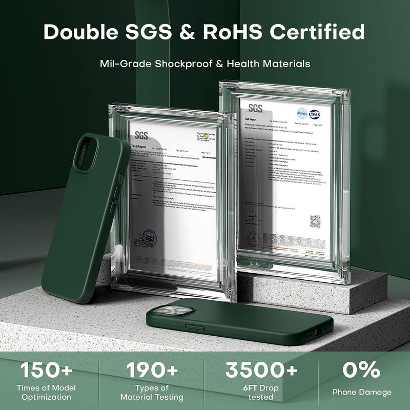 TOCOL 5 in 1 for iPhone 13 Case, with 2 Pack Screen Protector + 2 Pack Camera Lens Protector, Liquid Silicone Phone Case for iPhone 13, Alpine Green