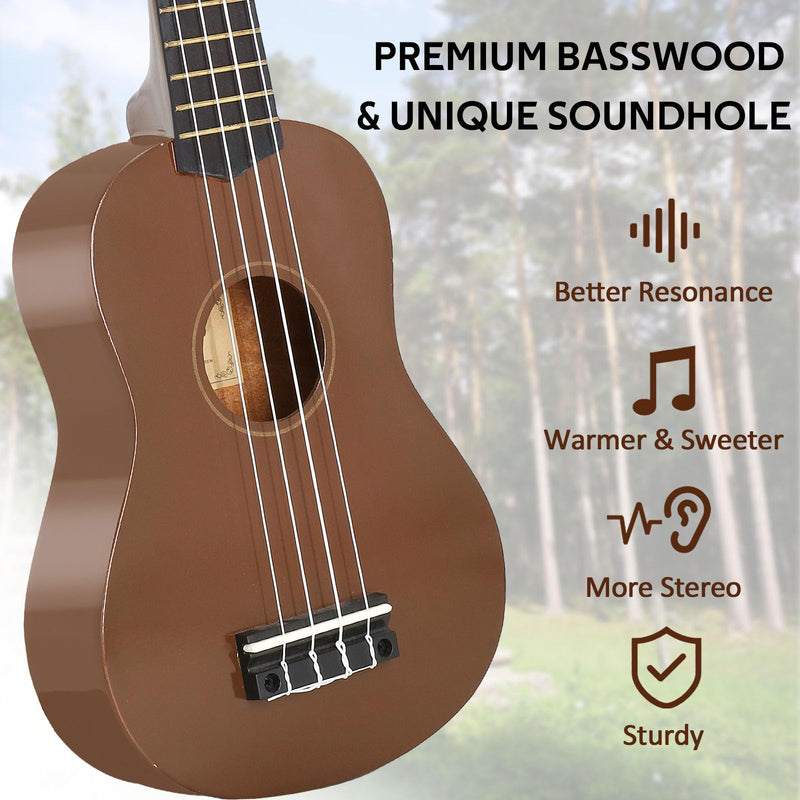 POMAIKAI Soprano Wood Ukulele Starter Uke Hawaii Guitar 21 Inch with Gig Bag for Students and Beginners (Brown) brown