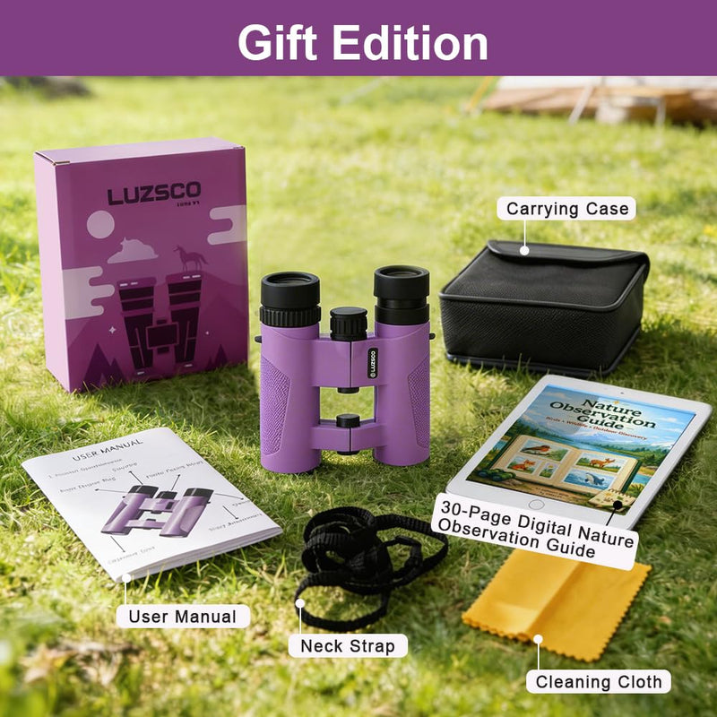 [AUSTRALIA] - Binoculars for Kids 8-12, 10x25 Kids Binoculars for Nature Exploration, HD Childrens Binocular for Bird Watching, Hiking, Camping, Outdoor Adventure - Purple 
