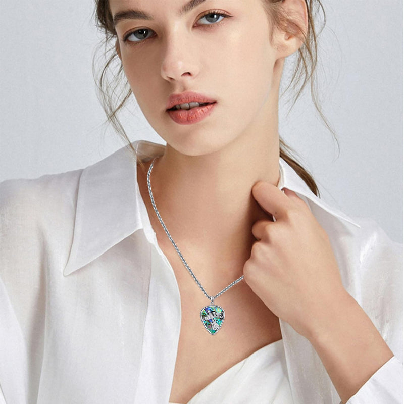 Guitar Pick Necklace 925 Sterling Silver Guitar Plectrum Pendant Necklace Stainless Steel Chain Guitar Pick Musical Guitarist Gifts for Women Men