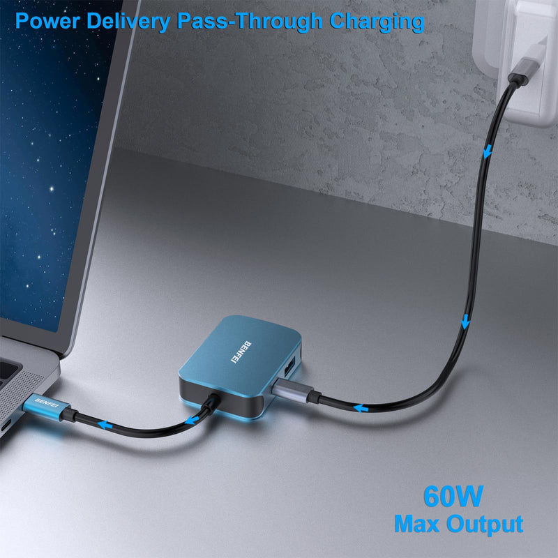 [AUSTRALIA] - BENFEI USB C HUB 4in1, USB Type-C to HDMI VGA Adapter, USB C to USB Adapter, USB Type-C Power Delivery, Compatible with iPhone 15 Pro/Max, MacBook Pro/Air 2023, iPad Pro, iMac, S23, XPS 17 1 Blue 