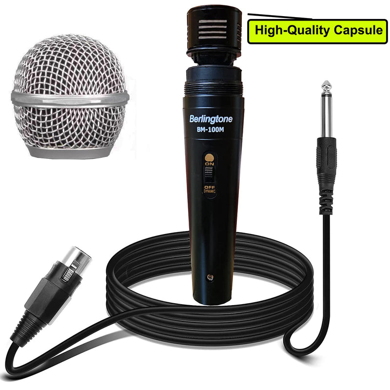 Dynamic Vocal Microphone - Metal Casing, Microphone for Singing, Speaking, Wired, 25ft XLR Cabel, Cardioid, with ON/Off Switch, Black/Silver