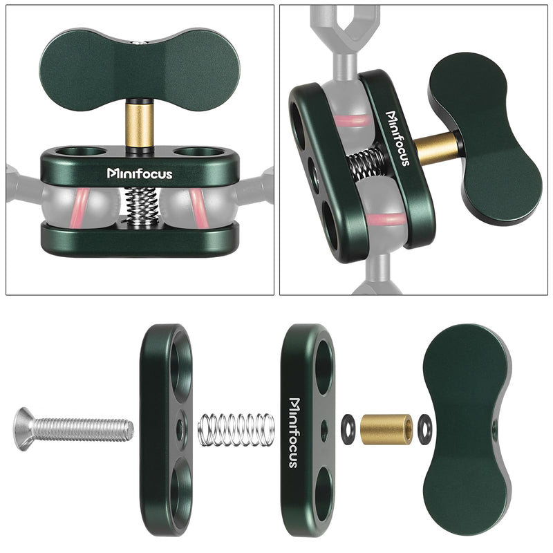 [AUSTRALIA] - Aluminum 1" Ball Clamp Mount, Double Socket Arm, 360° Spring Clip Adapter Bracket Holder for Underwater Diving Photography System, Compatible with B Size 1" Ball Components for RAM 1 Packs Dark Green 