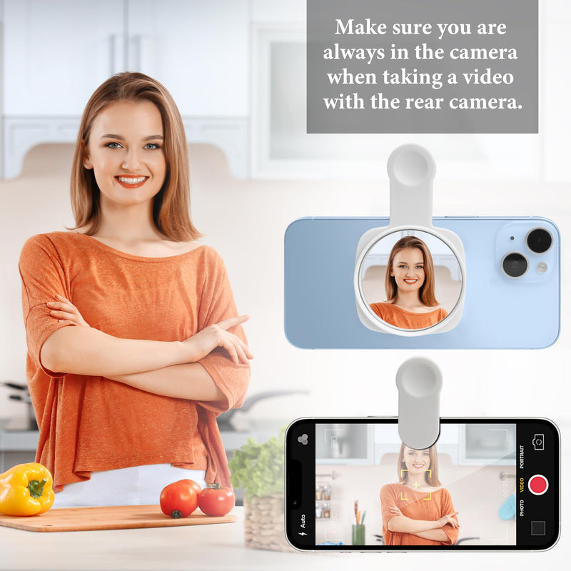 Phone Rear Camera Selfie Mirror - See How You Look in The Back Camera - for High Definition Photos (White)