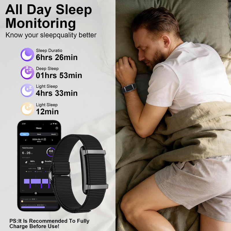 Smart Bracelet Fitness Trackers for Men Women, Smart Watch 24/7 Heart Rate Sleep Stress HRV Monitor, 170+ Sports Modes, 2 Bands, Free APP Black