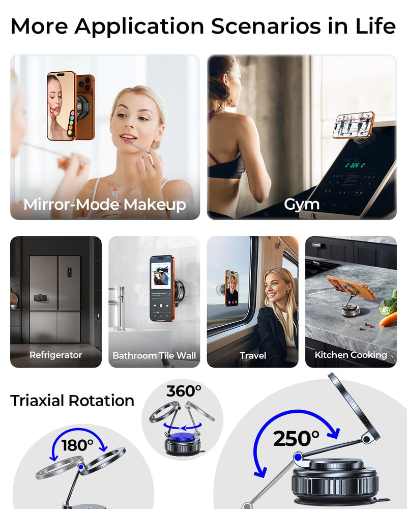 Vacuum Magnetic Car Phone Holder for MagSafe, Car Mount, Black | 109+ Lbs Vacuum Suction and 2800+Gf Magnetic Grip with 360° Rotation for Secure Mounting on Dashboards, Windshields & Mirrors