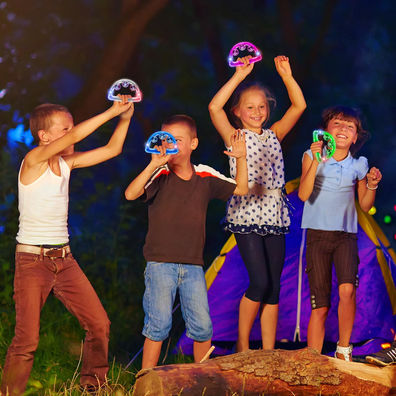 12 Pieces Light Up Tambourine, LED Tambourines for Adults Kids, Musical Flashing Tambourine Glow Tambourines Handheld Percussion Instrument for Wedding Party