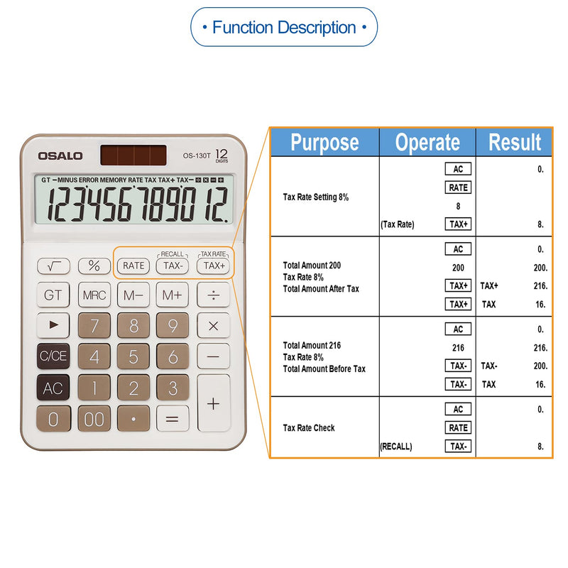 Pendancy 12 Digit Office Calculator Desktop with Tax+/- for Advanced Tax Calculation, Large LCD Display Big Buttons, Dual Power Durable Portable Design, for Financial Accounting Business Use 130T-Brown
