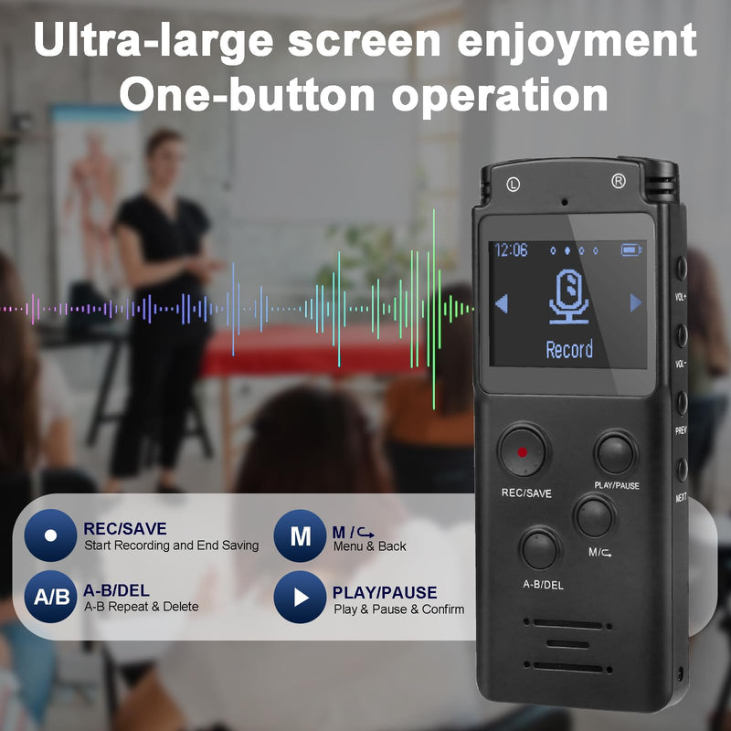 128GB Ultra-Large Screen Digital Voice Recorder Voice Activated Recorder for Lectures Meetings Classes, Audio Recorder with Playback, Password, Variable Speed, Tape Recorder USB Charge, MP3