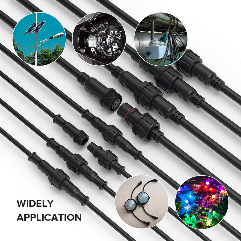 BTF-LIGHTING 2 Pin Waterproof Electrical Plug 22 AWG IP65 Male Socket 7.87 in/20 cm Extension Cable for Boat, Indoor/Outdoor LED Strip/Strip Light 22 mm Nut Small 5 Pairs 2Pin Small