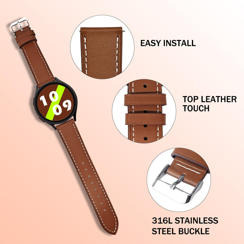 2 Pack Leather Watch Bands(Cream,Brown) Compatible with Samsung Watch 3 45mm, Galaxy 46mm, Gear S3 Frontier, Quick Release Wear-resistant Leather Watch Straps Replacement Band for Women Men