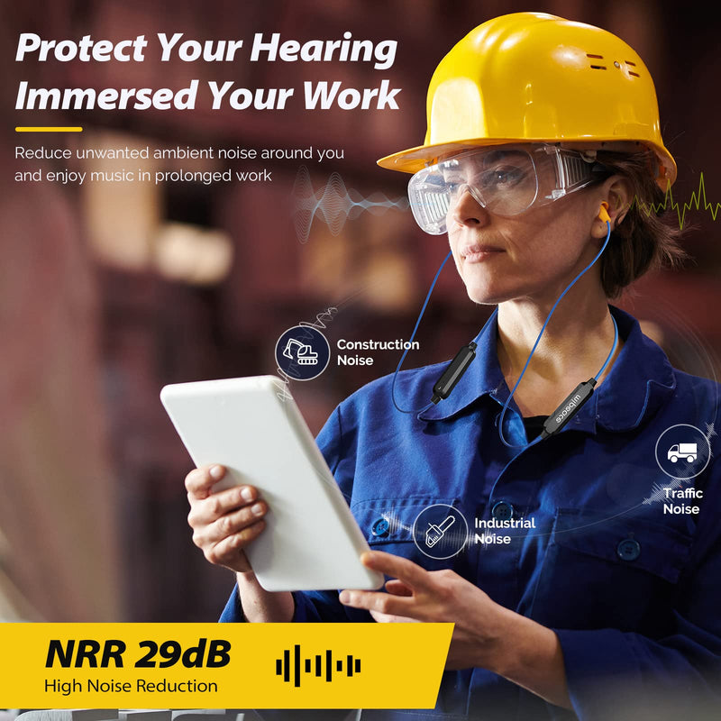 MIPEACE Bluetooth Work Earplugs Headphone,Wireless in-Ear Noise Isolating Earbuds,29dB Noise Reduction Headphone with Control,19+ Hours Battery for Lawn Mowing Safety Industrial Construction(Black) Black