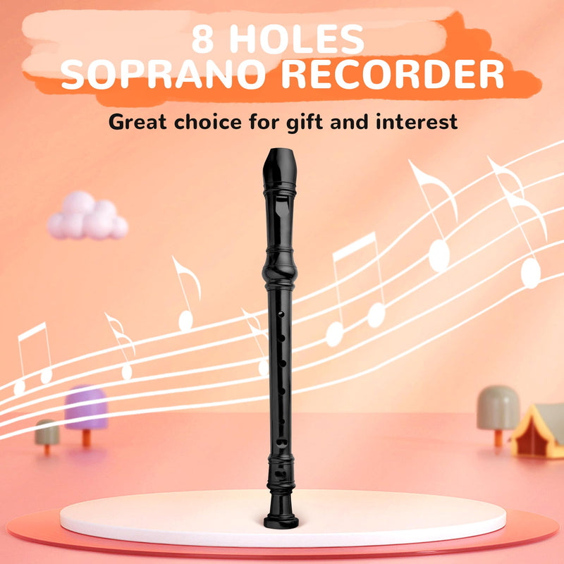 8-Hole Soprano Descant Recorder German Style Kids Music Flute with Cleaning Rod & Case Bag for School Student Home Entertainment - Black