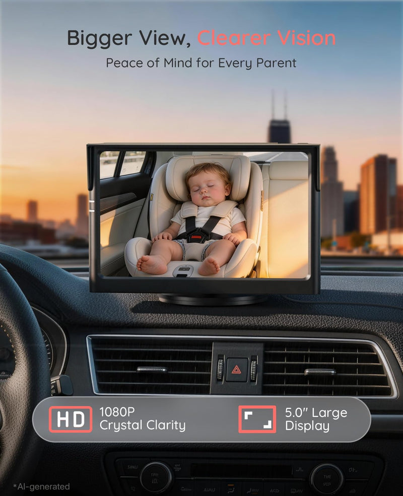 LUCKVIEW BM1 Baby Car Camera, 5" 1080P Baby Car Monitor | Auto IR Night Vision, 3X Zoom & 360° Rotation, Easy No-Tool Installation, Real-Time Rear Seat View for Safe Driving USB Power Cable