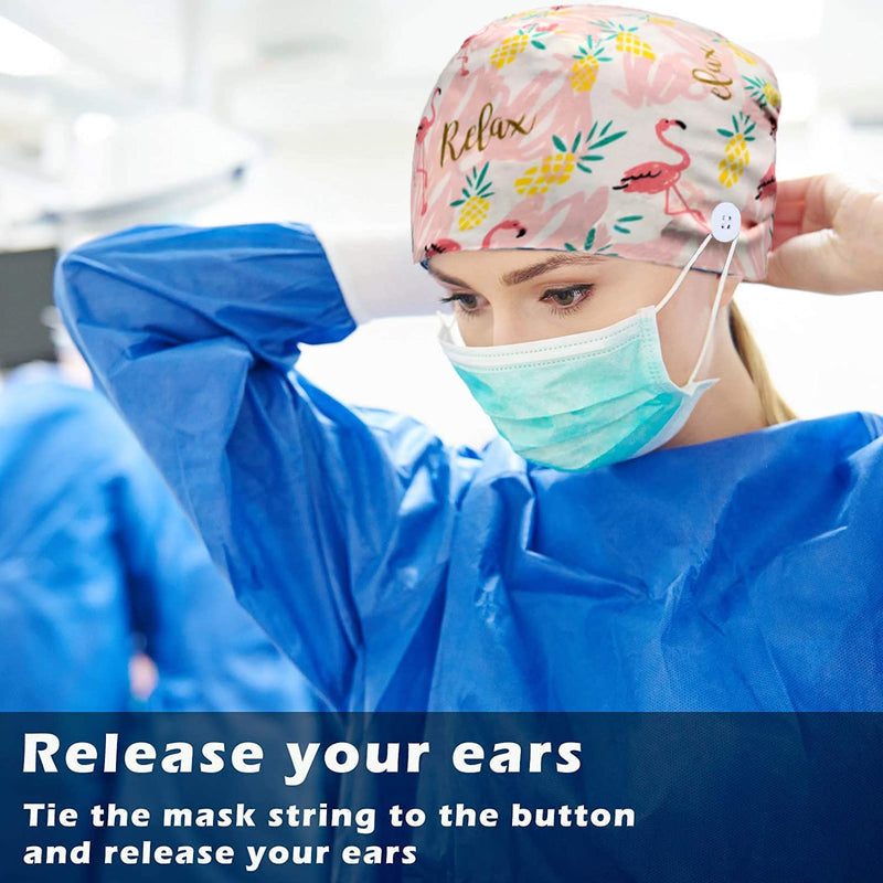 [AUSTRALIA] - Siribelle Surgical Caps, Women's Men's Cotton Surgical Hat, Adjustable Chef's Hat, Long Hair, Dentist Chef Unit size Pink Flamingos 