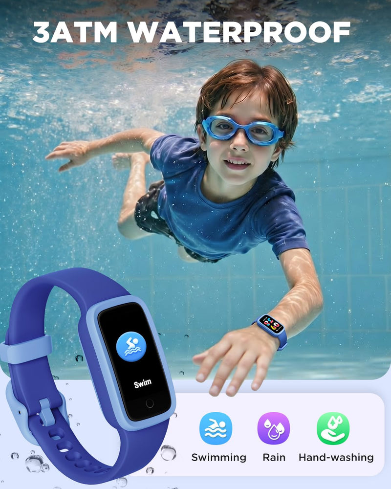 Vigor 3 Kids Watch Fitness Tracker, AMOLED Screen for Boys Girls Age 5-15 | 3ATM Waterproof, No App No Phone Needed, Pedometer, Vibrating Alarm, Heart Rate, Sleep Monitor, 10 Sport Modes, Habit Builder Blue